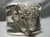 Heavy Huge Buffalo Native American Sterling Silver Bracelet Cuff-Nativo Arts