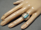 Striking Vintage Navajo Sky Blue Turquoise Sterling Silver Native American Ring-Nativo Arts