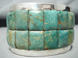 Huge Native American Green Turquoise Inlay Sterling Silver Bracelet-Nativo Arts