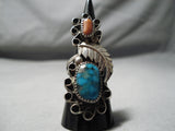 Dramatic Vintage Native American Navajo Candelaria Turquoise Sterling Silver Ring Old-Nativo Arts