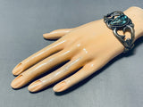 Important Vintage Native American Navajo Wide Web Lander Blue Turquoise Sterling Silver Bracelet-Nativo Arts