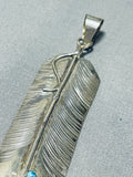 Detailed Vintage Native American Navajo Long Detailed Turquoise Sterling Silver Pendant-Nativo Arts