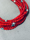 Native American Authentic Singer Chunky Coral Sterling Silver Necklace-Nativo Arts