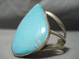 Stunning Vintage Native American Navajo Deep Blue Sea Turquoise Sterling Silver Bracelet-Nativo Arts