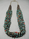 Important Native American Navajo Expert Weave Turquoise Coral Heishi Necklace-Nativo Arts