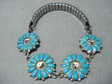 Unique Vintage Native American Zuni Blue Gem Turquoise Sterling Silver Bracelet Old-Nativo Arts