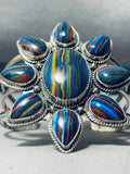 One Of The Best Vintage Native American Navajo Rainbow Calsilica Sterling Silver Bracelet-Nativo Arts