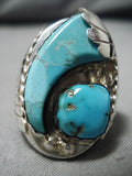 Incredible Vintage Native American Navajo Fred Platero Sterling Silver Turquoise Ring Old-Nativo Arts