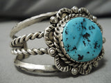 Striking Vintage Native American Navajo Scalloped Sterling Silver Turquoise Bracelet-Nativo Arts