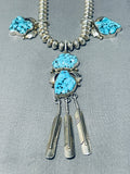 Feather Turquoise Vintage Native American Navajo Sterling Silver Bead Necklace-Nativo Arts