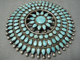 Huge Vintage Native American Navajo Spidrweb Turquoise Sterling Silver Pin Old-Nativo Arts