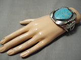 One Of The Best Vintage Native American Navajo #8 Turquoise Sterling Silver Leaf Bracelet-Nativo Arts