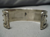 Amazing Vintage Native American Navajo Deepset Turquoise Sterling Silver Hand Carved Bracelet-Nativo Arts