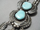 Tremendous Vintage Native American Navajo Turquoise Sterling Silver Caico Lake Necklace Old-Nativo Arts