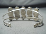 Remarkable Native American Zuni Inlay Turquoise Jet Coral Sterling Silver Corn Maiden Bracelet-Nativo Arts