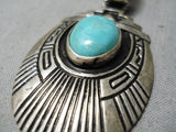 Dynamic Vintage Native American Navajo Blue Gem Turquoise Sterling Silver Necklace Old-Nativo Arts
