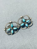 Fabulous Vintage Native American Zuni Blue Gem Turquoise Sterling Silver Earrings-Nativo Arts