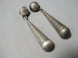 Wonderful Vintage Native American Navajo Hand Tooled Sterling Silver Drop Earrings Old-Nativo Arts
