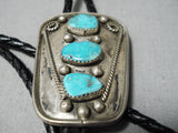 Amazing Vintage Native American Navajo Old Kingman Turquoise Sterling Silver Bolo Old-Nativo Arts
