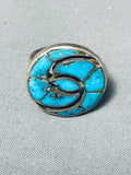 Twirling Turquoise Vintage Native American Zuni Sterling Silver Ring Old-Nativo Arts