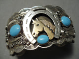 Important Vintage Native American Navajo Roger Skeet Jr Turquoise Horse Sterling Silver Bracelet-Nativo Arts