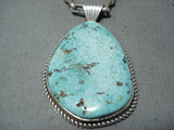 Signed Vintage Native American Navajo Kingman Turquoise Sterling Silver Necklace-Nativo Arts