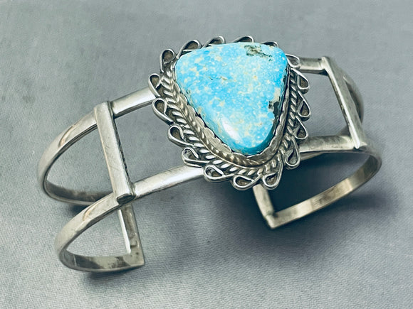 Gorgeous Vintage Native American Navajo Pilot Mountain Turquoise Sterling Silver Bracelet-Nativo Arts