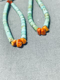 Fabulous Vintage Native American Navajo Royston Turquoise Coral Heishi Earrings-Nativo Arts