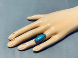 Spectacular Vintage Native American Navajo Kingman Turquoise Sterling Silver Ring-Nativo Arts