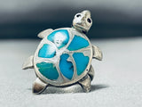 Native American Whimsical Vintage Turquoise Sterling Silver Turtle Ring-Nativo Arts