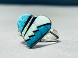 Spectacular Native American Navajo Turquoise Sterling Silver Heart Ring-Nativo Arts