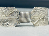 Completely Hand Tooled Vintage Native American Navajo Sterling Silver Feather Bracelet-Nativo Arts