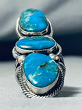 Important Rick Martinez Native American Navajo Triple Turquoise Sterling Silver Earrings-Nativo Arts
