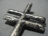 Amazing Vintage Native American Navajo Textured Cross Sterling Silver Pendant For Necklace-Nativo Arts