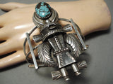 Towering Huge Vintage Native American Navajo Turquoise Sterling Silver Kachina Bracelet-Nativo Arts