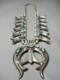 Opulent Vintage Native American Navajo Turquoise Sterling Silver Squash Blossom Necklace-Nativo Arts