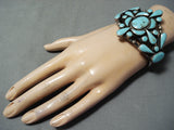 Tremendous Vintage Native American Navajo Turquoise Sterling Silver Bracelet Old-Nativo Arts