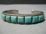 Thick Heavy Vintage Native American Navajo Squared Green Turquoise Sterling Silver Bracelet-Nativo Arts