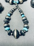 Rare Longer 34 Inch Native American Navajo Turquoise Sterling Silver Bead Necklace-Nativo Arts