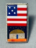 Most Unique Modern Native American Navajo American Flag Hogan Sterling Silver Inlay Ring-Nativo Arts