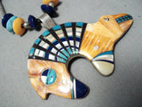 Intricate Vintage Native American Navajo Huge Bear Turquoise Sterling Silver Necklace-Nativo Arts