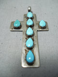 Special Vintage Native American Zuni Blue Gem Turquoise Sterling Silver Cross Pendant-Nativo Arts
