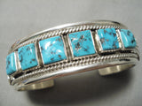 Heavy Vintage Native American Navajo Square Turquoise Sterling Silver Bracelet Old-Nativo Arts