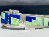 Stunning Vintage Native American Zuni Gaspeite & Lapis Sterling Silver Bracelet Signed-Nativo Arts