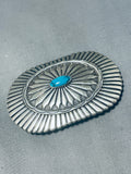 Eye Catching Vintage Native American Navajo Blue Diamond Turquoise Sterling Silver Buckle-Nativo Arts