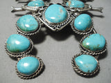 Carico Lake Turquoise Vintage Native American Navajo Sterling Silver Squash Blossom Necklace-Nativo Arts