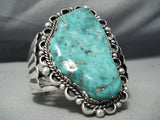 One Of The Craziest Vintage Native American Navajo Big Turquoise Sterling Silver Flank Bracelet-Nativo Arts