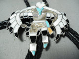 Native American Dancing Eagle Kachian Vintage Zuni Turquoise Sterling Silver Bolo Tie Old-Nativo Arts