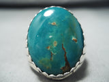 Stunning Native American Navajo Signed Pilot Mountain Turquoise Sterling Silver Ring-Nativo Arts