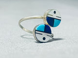 Double Kachina Face Vintage Native American Zuni Turquoise Sterling Silver Inlay Ring-Nativo Arts